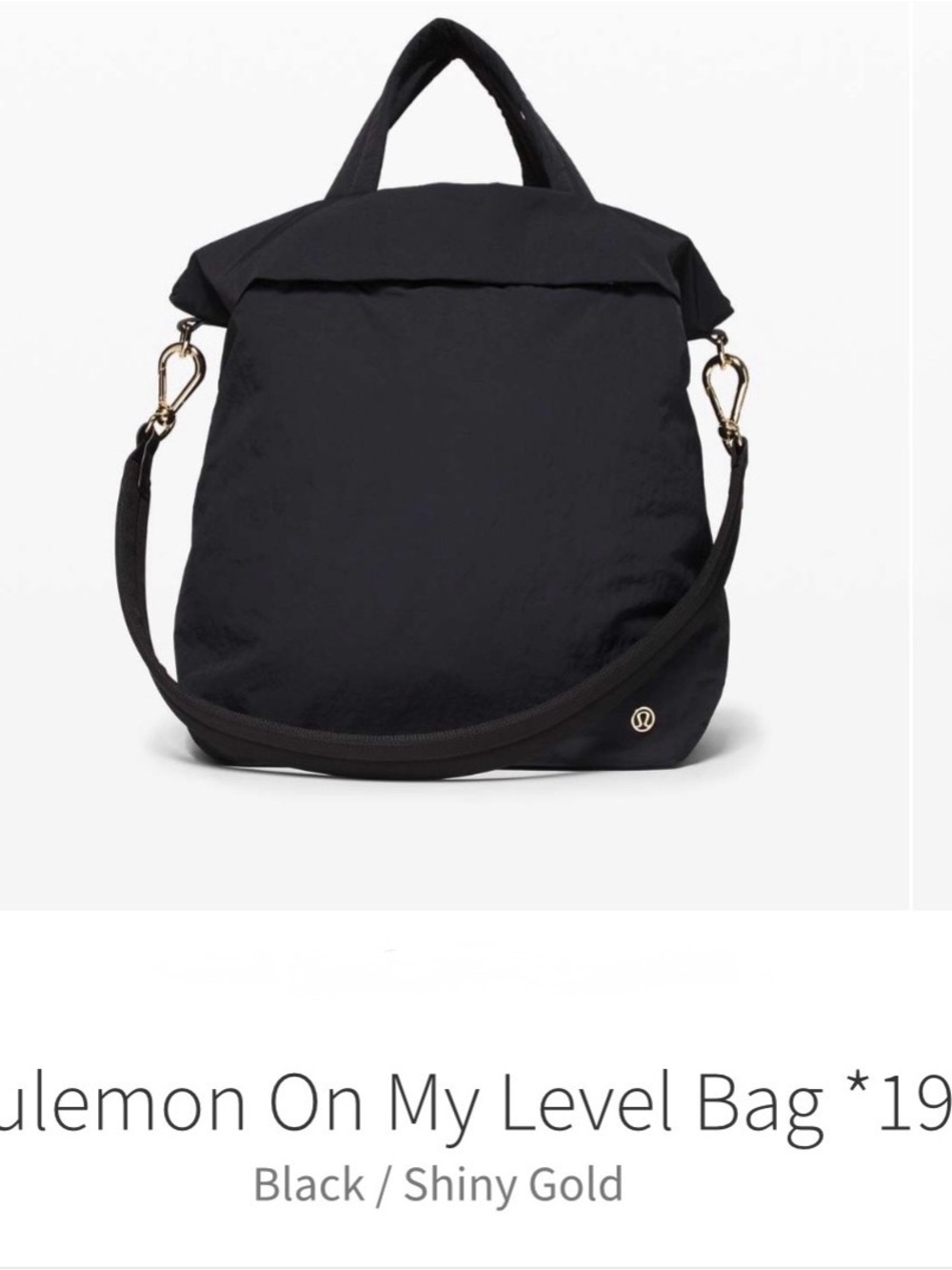 NWOT Lululemon On My Level Bag 19L Black Shiny Gold Tote Crossbody